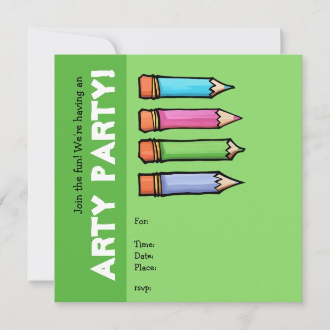 Coloured Pencils green Party Invitation (Front)