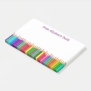 Coloured Pencils Happy Bright Fun Kids Monogram Post-it Notes