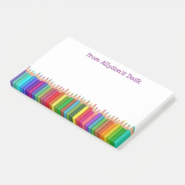 Coloured Pencils Happy Bright Fun Kids Monogram Post-it Notes (Angled)