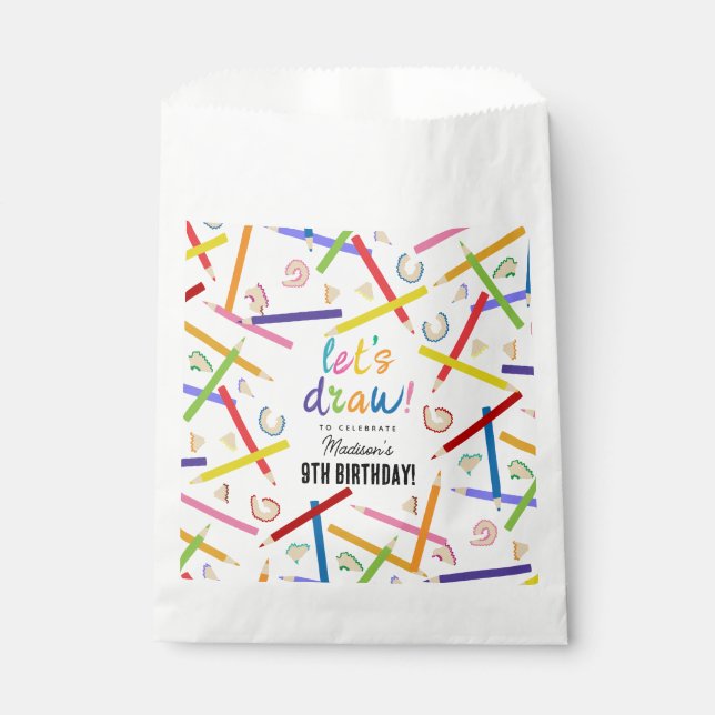 Coloured Pencils Kids Art Birthday Party Favour Bags (Front)