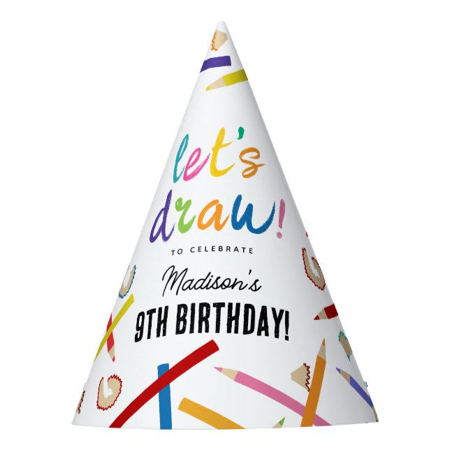 Coloured Pencils Kids Art Birthday Party Party Hat (Front)