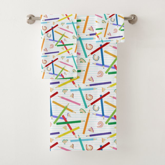 Coloured Pencils Kids Bath Towel Set (Insitu)