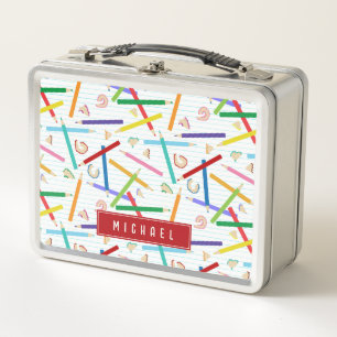 Coloured Pencils Pattern Kids School Metal Lunch Box