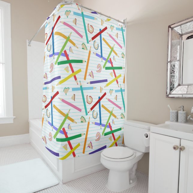 Coloured Pencils Pattern Kids Shower Curtain (In Situ)