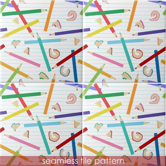 Coloured Pencils Pattern Kids Tile (Colored Pencils Pattern Kids Ceramic Tile)