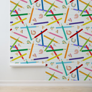 Coloured Pencils Pattern Kids Wallpaper