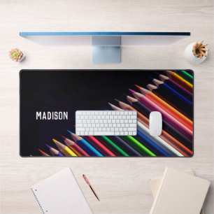 Coloured pencils, your name, professional desk mat