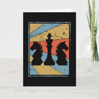 Coloured retro vintage chess figures card