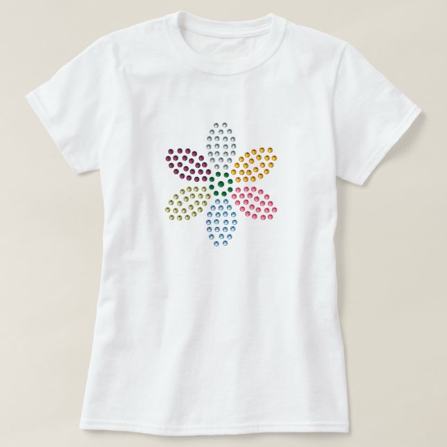 Coloured Rhinestone Flower Tee Shirt (Design Front)