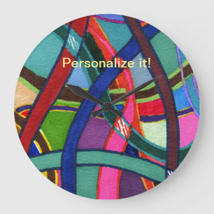 Coloured ribbons of line or yarn in multi-colours large clock