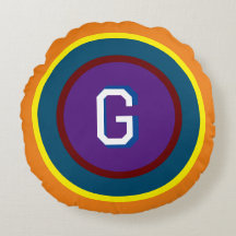 Coloured Rings with Monogram  Round Pillow