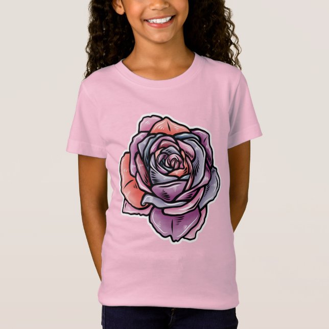 Coloured Rose Flower T-Shirt (Front)