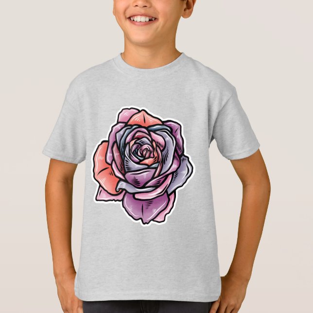 Coloured Rose Flower T-Shirt (Front)