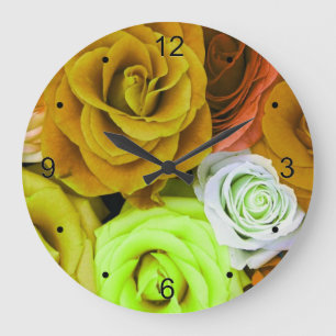 Coloured Roses Large Clock