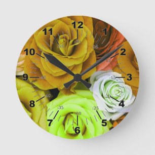 Coloured Roses Round Clock