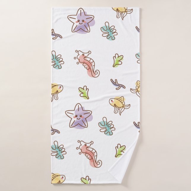 Coloured sealife pattern with seastars and fishes  bath towel (Bath Towel)