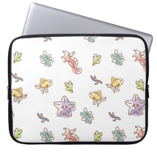Coloured sealife pattern with seastars and fishes  laptop sleeve