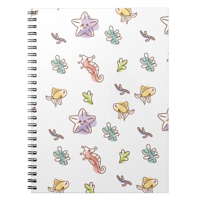 Coloured sealife pattern with seastars and fishes  notebook (Front)
