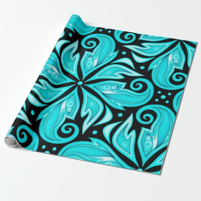 Coloured Seamless Pattern with Floral Ethnic Motif Wrapping Paper (Unrolled)