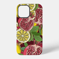 Coloured seamless pattern with pomegranates and le