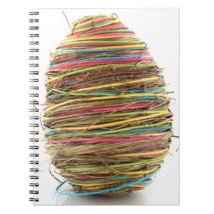 Coloured Straw Easter Eggs Over White Spiral Notebook