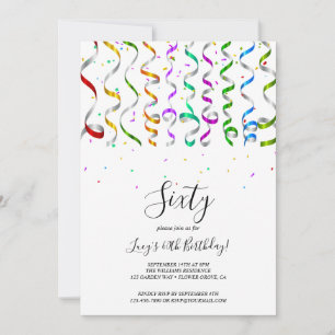 Coloured Streamers & Confetti 60th Birthday Invitation