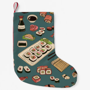 Coloured Sushi and rolls seamless pattern,excellen Small Christmas Stocking