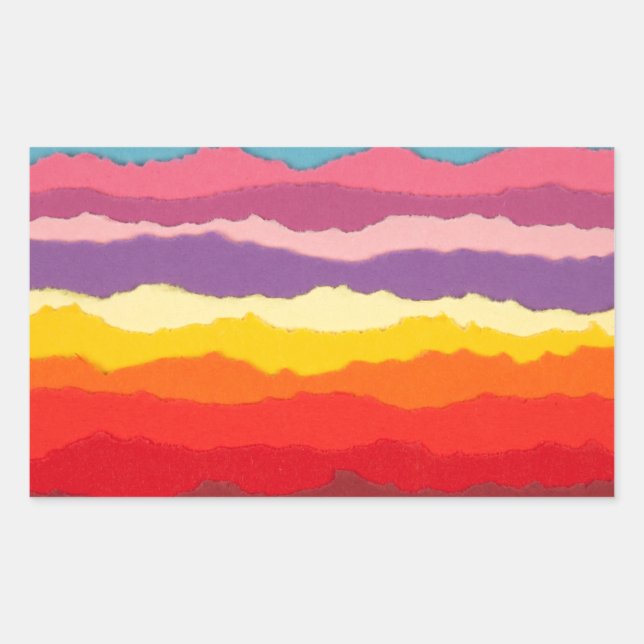 Coloured torn paper strip borders. rectangular sticker (Front)