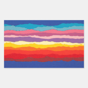 Coloured torn paper strip borders. rectangular sticker