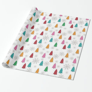 “Coloured Trees and Snowflakes” Christmas Wrappin Wrapping Paper