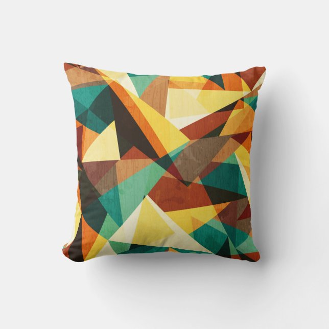 coloured triangle seamless texture with wood effec cushion (Front)