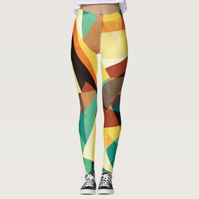 Coloured Triangle Wood Effect Texture Leggings (Front)