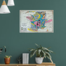 Coloured Vintage Geographical Map Of France, 1863
