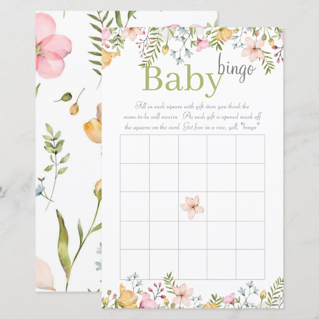 Coloured Wildflower Floral Baby Shower Bingo Game (Front/Back)