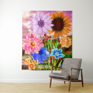 Coloured Wildflowers Art - Beautiful Garden Flower Tapestry