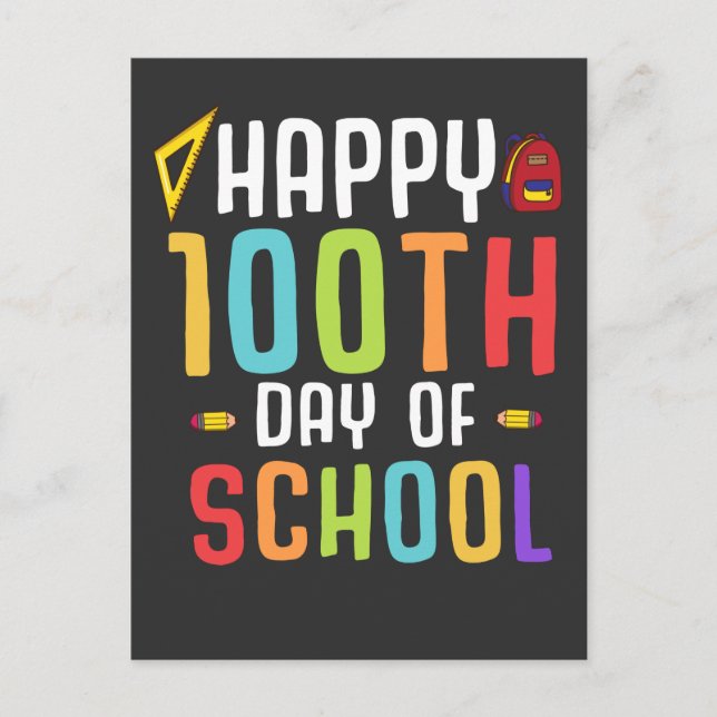 Colourful 100 Days Of School Celebration Postcard (Front)