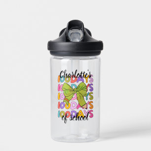 Colourful 100 Days Of School Green Pencil Bow Water Bottle