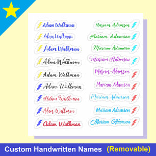 Colourful 18 Tags, Elegant Script Name Stickers