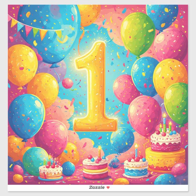 Colourful 1st Birthday Celebration With Balloons (Sheet)