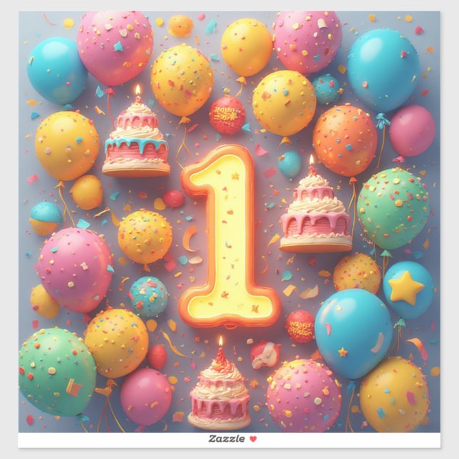 Colourful 1st Birthday Celebration With Balloons (Sheet)