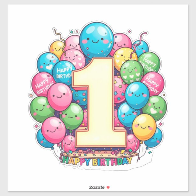 Colourful 1st Birthday Celebration With Balloons (Sheet)