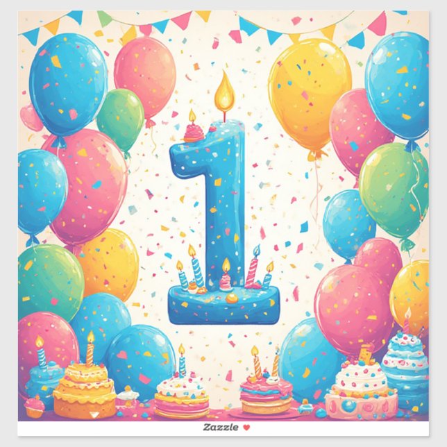 Colourful 1st Birthday Celebration With Balloons (Sheet)