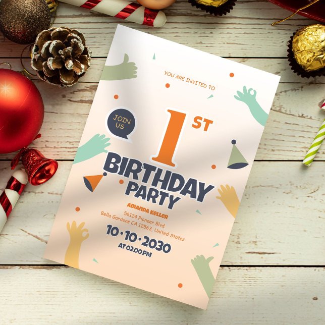 Colourful 1st Birthday Invitation (Creator Uploaded)