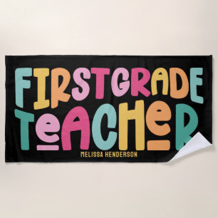 Colourful 1st Grade Teacher Custom Beach Towel