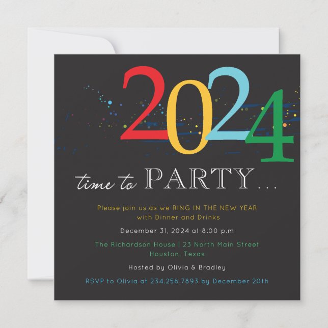 Colourful 2024 Modern New Year Party Invitation (Front)