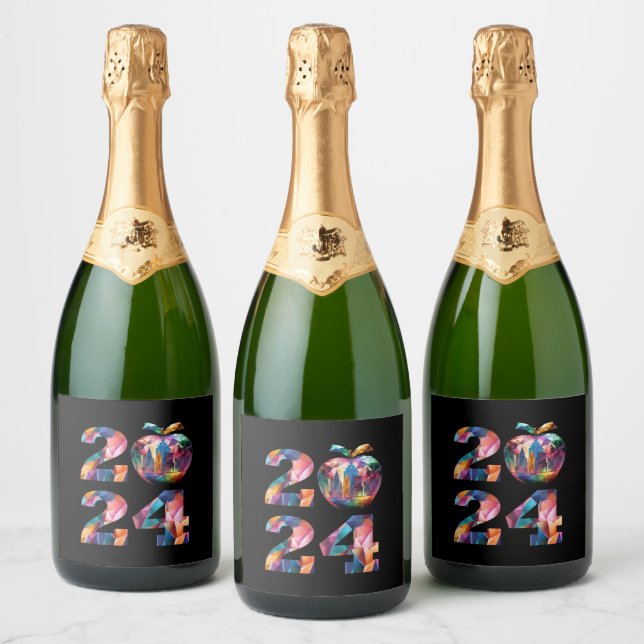 Colourful 2024 New Years Eve Party- Sparkling Wine Label (Bottles)