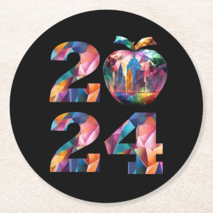 Colourful-2024 New Years Party- Round Paper Coaster