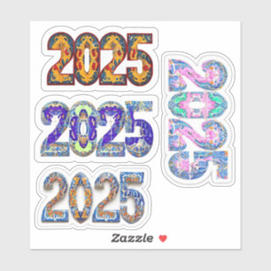 Colourful 2025 Stickers, New Years Stickers,