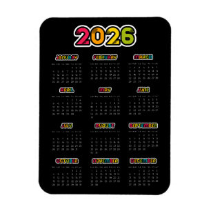 Colourful 2026 Black calendar Magnet
