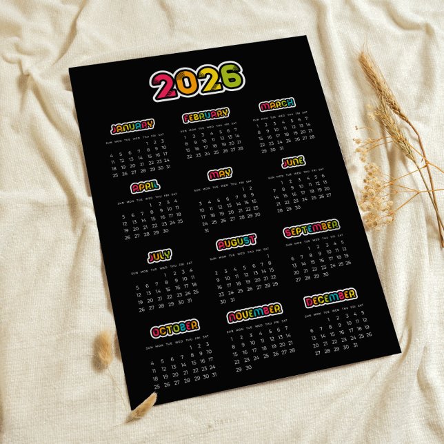Colourful 2026 Black calendar Poster (Creator Uploaded)